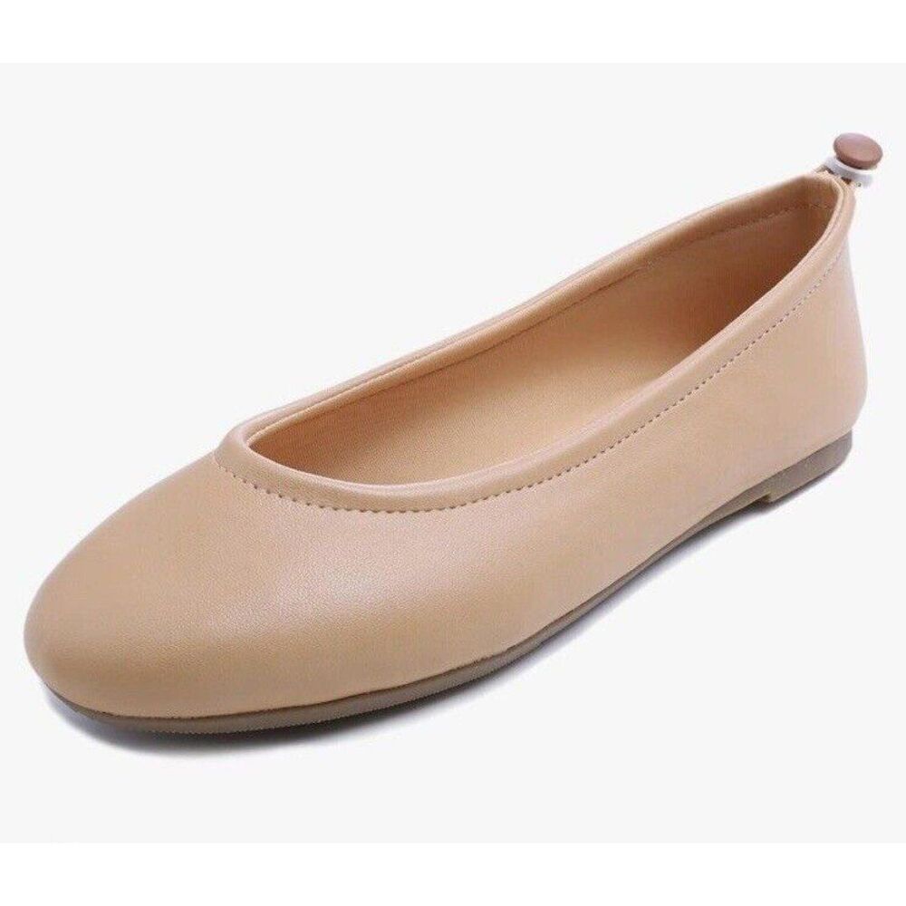 FEVERSOLE Women Size 7 Ballet Shoes Soft Cushion Tan Elastic Adjustable